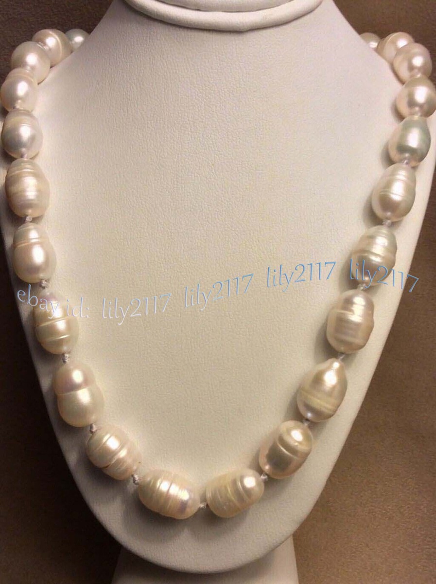 REAL NATURAL 10-12MM WHITE SOUTH SEA FRESHWATER CULTURED BAROQUE PEARL  NECKLACES