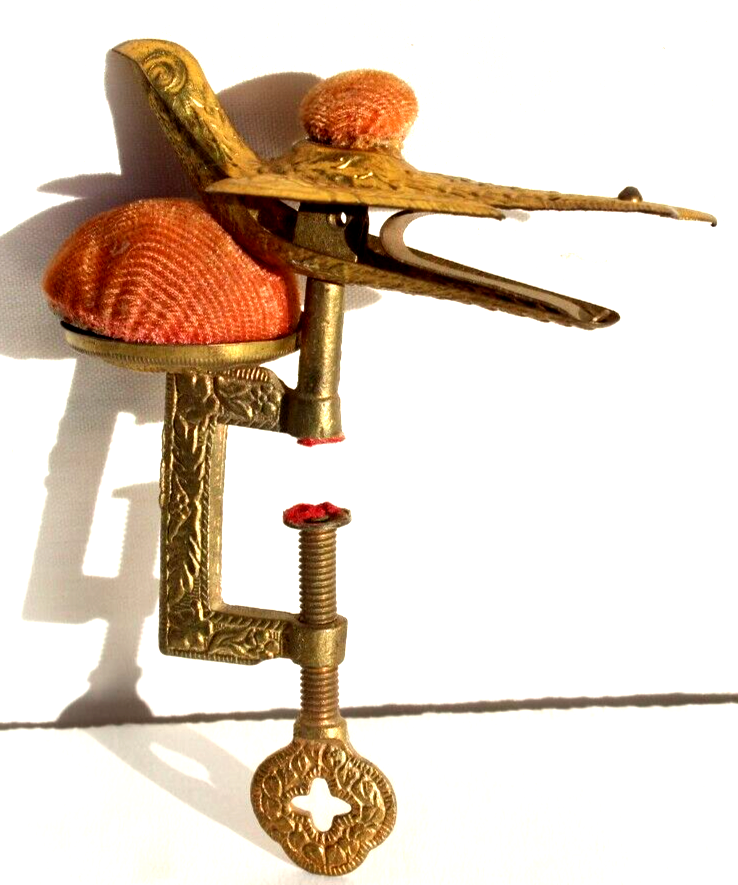 RARE Antique ORIGINAL Vintage Victorian Sewing Bird Clamp brass Pin