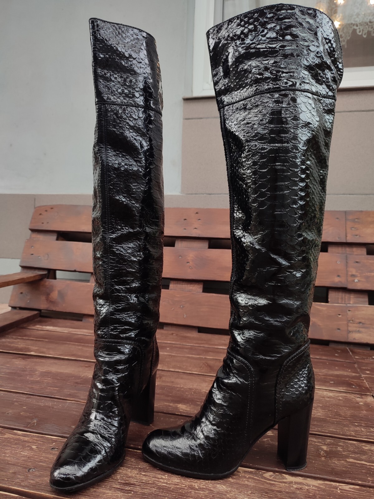 3500$ Sergio Rossi Black Knee High Python Patent … - image 6