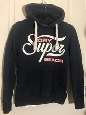 SUPERDRY BEACH VINTAGE PREMIUM GOODS WOMENS BLUE PINK WHITE HOODIE SWEATSHIRT XS