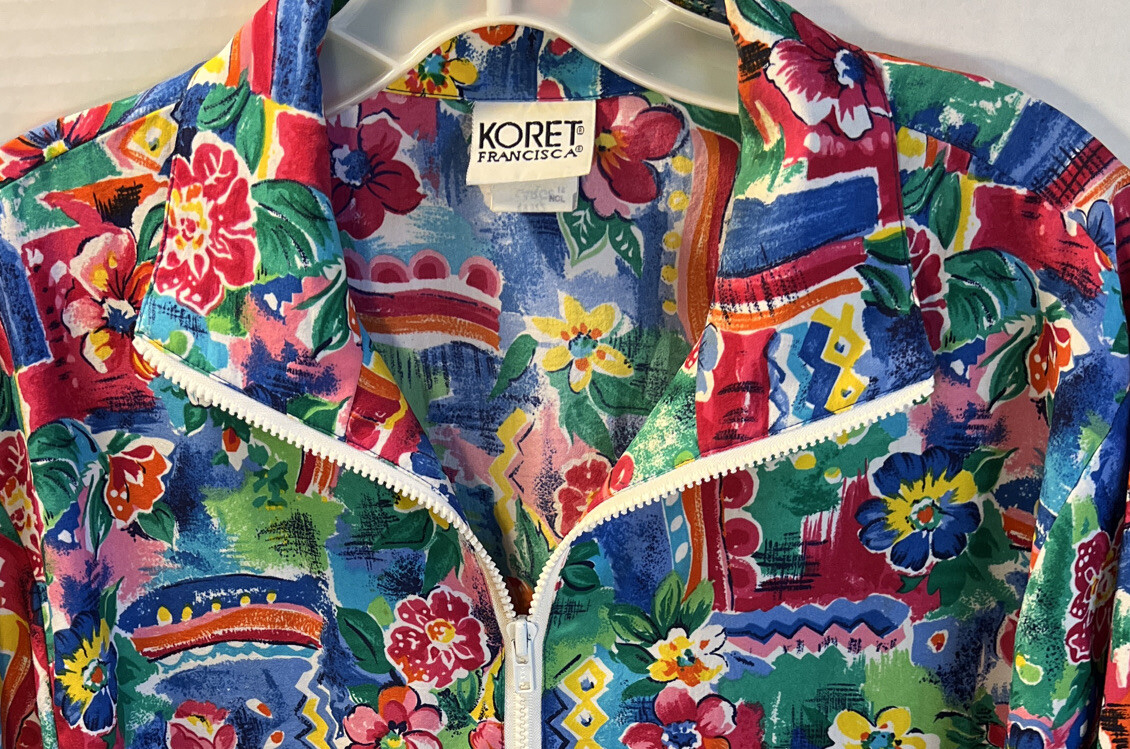 90s KORET FRANCISCA 総柄短丈パッチワークコットンジャケット Koret Francisca Womens 90s VTG Zip Jacket Patchwork Floral