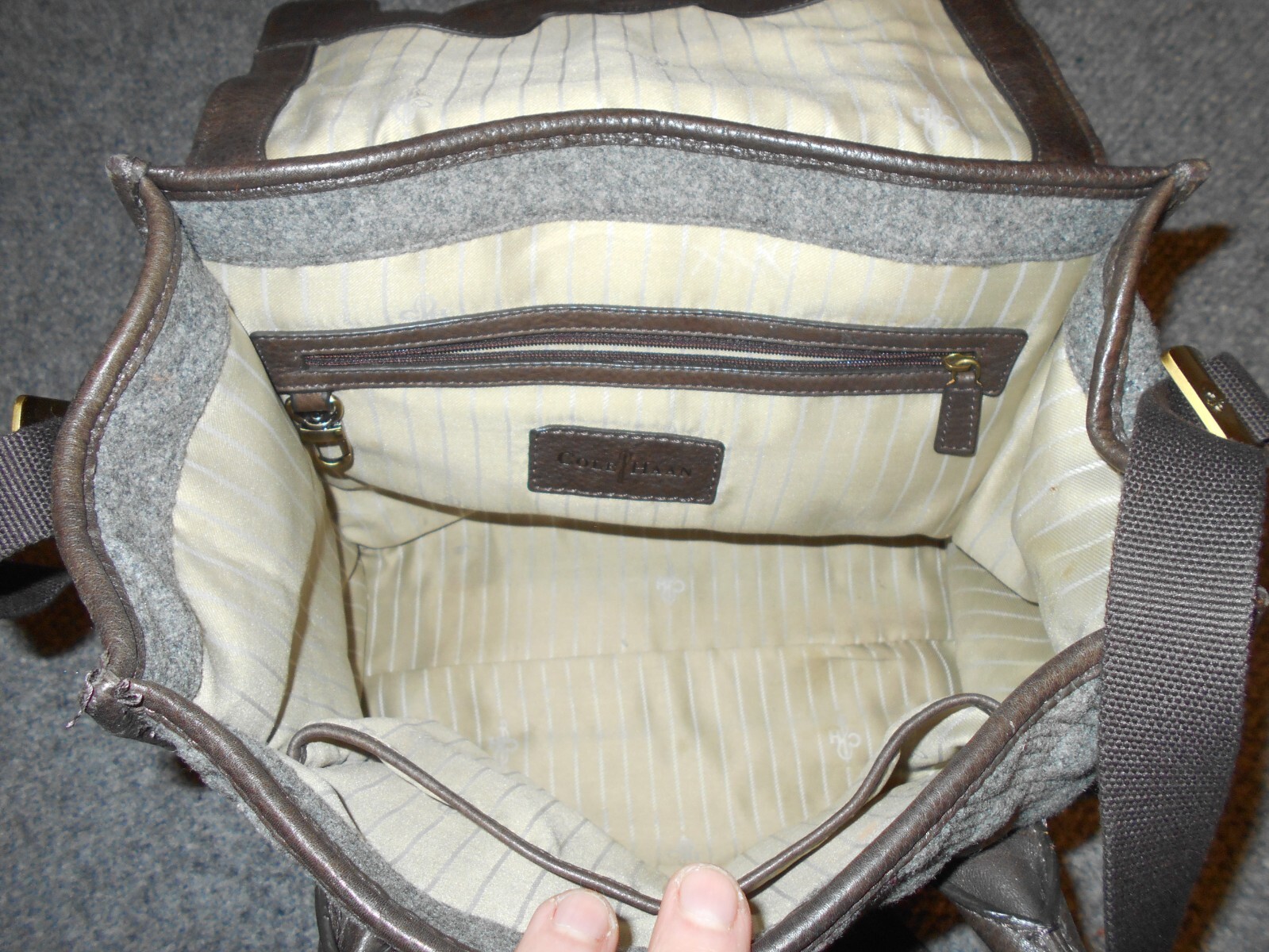 COLE HAAN BROOKE LEATHER & WOOL CROSSBODY TOTE STYLE BAG                      