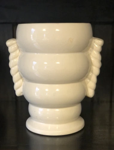 Nelson McCoy Pottery Large Vintage Ivory White Art Deco Urn Vase 9" H 6" W