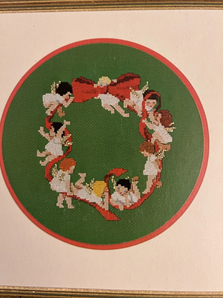 A Heavenly Christmas for Children Cross Stitch Green Apple Co Ornaments Frame - Image 2 of 4