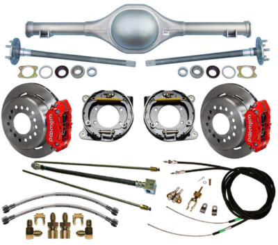 CURRIE 55-59 CHEVY 5-LUG TRUCK DROPPED REAR END & WILWOOD DISC BRAKES,9 DROP,RED