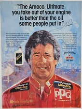 1987 Amoco Oil Mario Andretti Indy 500 Print Ad Man Cave Poster Art Deco 80's
