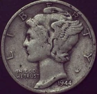 1944-P Mercury Dime - 90% Silver - VERY FINE - Free Shipping