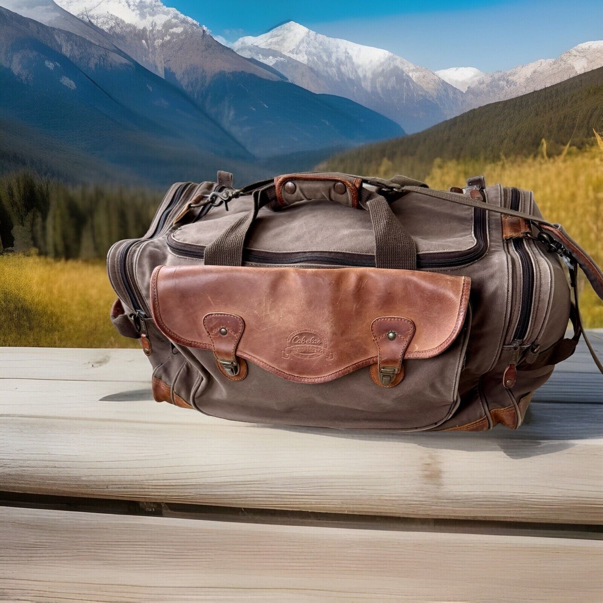 RARE Vintage Large Leather Durable Canvas Cabela's Travel