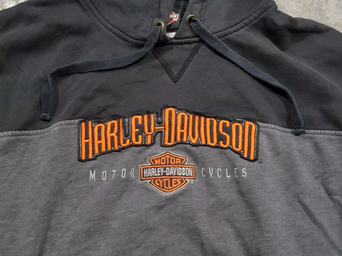 XL Harley Davidson Motorcycles Embroidered Logo Black Gray Hoodie  Sweatshirt KY