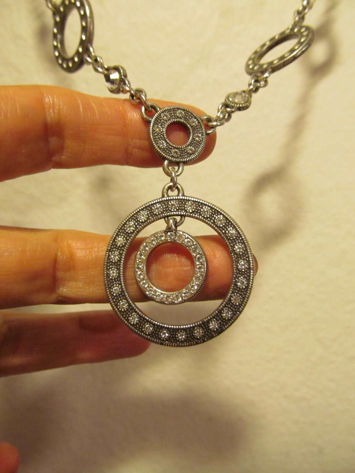 Silver tone BRIGHTON Multi Circle Rhinestone Doub… - image 6