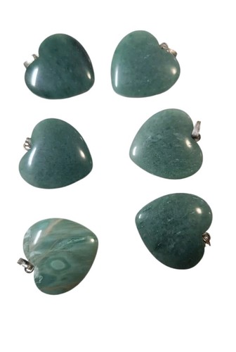 Unbranded 6 Aventurine 25mm (1 Inch) Heart Pendants Silvertone Bails - 第 1/4 張圖片