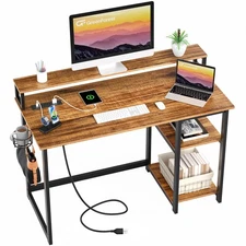 47 inch Computer Desk with Power Outlets, Small Home Office Desk with Ergonom...