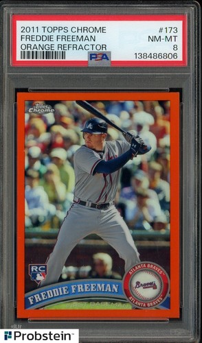 2011 Topps Chrome Orange Refractor #173 Freddie Freeman Braves RC Rookie PSA 8