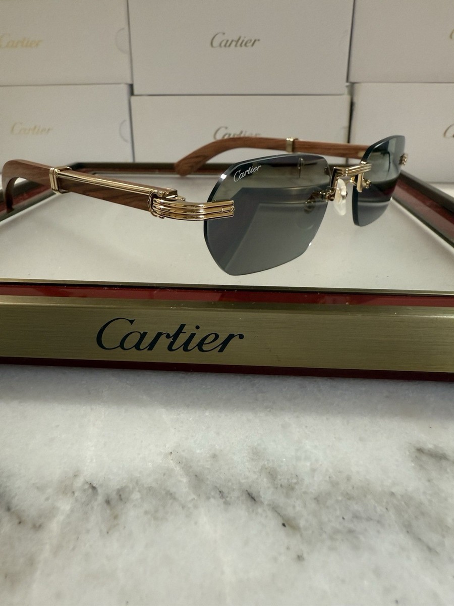 PREMIER DE CARTIER SUNGLASSES WOOD GOLD WITH Factory Mirror Lenses