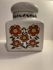 Vintage 1960s Taunton Vale Storage Jar With Lid Orange Daisy Height 14cm