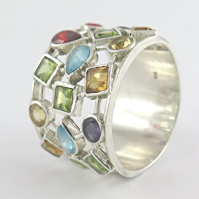 925 Sterling Silber Ring Bandring breit multicolor - vers. Edelsteine Silberring