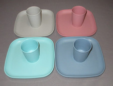 4 Tupperware Pastel 8" Square Plates 1534 6oz Tumblers Cups 1251 Pink Gray Blu