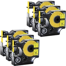 6x DYMO Rhino Heat Shrink Tube Labels 18052 Black on Yellow 1/4" for 5200 5000
