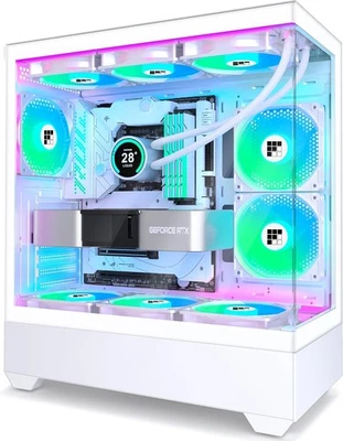FOIFKIN ATX Gaming PC Gehäuse 6x PWM ARGB Lüfter 270 Grad Glas Type C Weiß