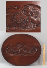 Antique Folk Art Hand Carved Wood Plaque Angel Cherub Fairy Pixie & Butterfly NR