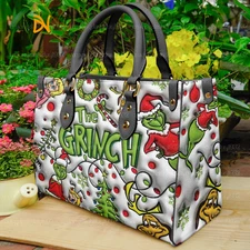 Grinch Christmas Leather HandBag, Grinch Christmas Purses, Grinch Bags
