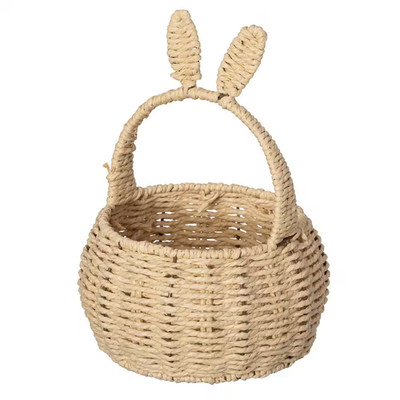 Easter Bunny Ear Basket with Handle Paper Rope Wicker Storage Gift Basket