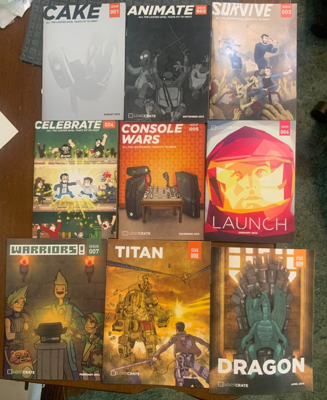 Lot of First 9 Loot Crate Magazines, 1-9, Great lightly Used Cond. History of LC
