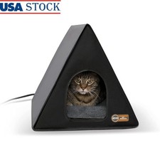 Heated Outdoor Cat House A-Frame Weatherproof Shelter for Strays  Ferals New