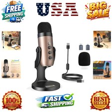 Podcast Microphone for PC, Noise Cancellation USB Mic with Gain, Volume Adjus...