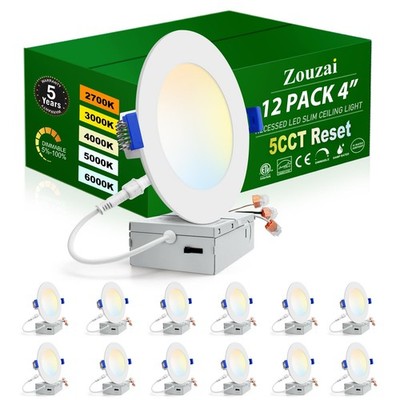 12 Pack 4 Inch 5CCT Reset 6000k/5000k/4000k/3000k/2700k Ultra-Thin LED Recess...