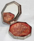 Vtg Compact With Mirror Rouge Makeup Cosmetic Silver Tone Metal Octagon Vanity