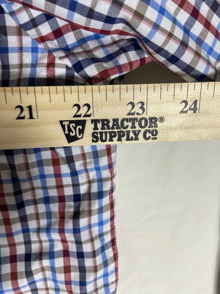 Jos A Bank 旅行者纽扣衬衫男式 M 格子红色白色蓝色长袖 — 第 4/4 张图片