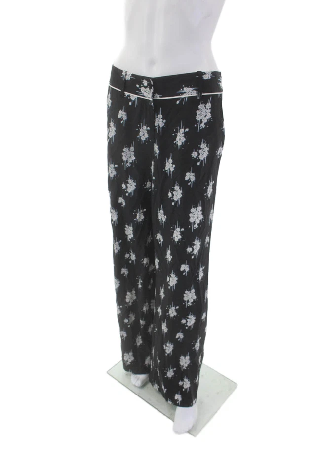 10 Pantalones acampanados florales de tiro medio negros talla 4 Crosby Derek Lam para mujer Foto 2 de 4