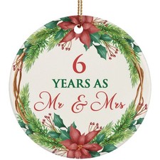 6th Weeding Anniversary Ornament 6 Years As Mr Mrs Christmas Gift Tree Decor