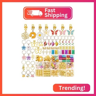 NAISKA 146PCS Gold Hair Jewelry with Butterfly Flower Charms, Metal Alloy Hair C