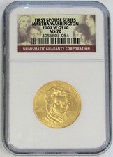 2007 W GOLD US $10 MARTHA WASHINGTON FIRST SPOUSE 1/2 OZ COIN NGC MINT STATE 70 4181.28 per troy oz