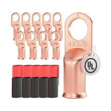 AIRIC 10 PCS UL Listed 4 AWG - 3/8" Battery Cable Lugs, Heat Shrink Ring Term...