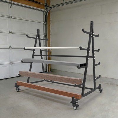 Black Horizontal Storage Rack with Wheels, 5-Tier Pipe & Lumber Organizer