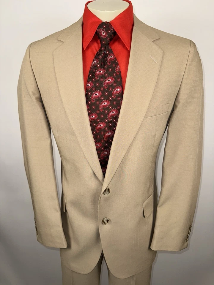 Traje De Colección Años 70 Para Hombres 42 Chaqueta Larga 36 Pantalones Sin Dobladillo Ocio Nuevo de Lote Antiguo Warren Sewell Foto 4 de 4