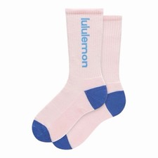 Lululemon Daily Essential Crew Socks Wordmark Pink Pearl Beach Ball Blue M