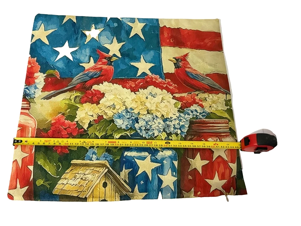 4 American Flag Cardinals Pillow Covers 17"x17" Patriotic Decor - Image 4 of 4