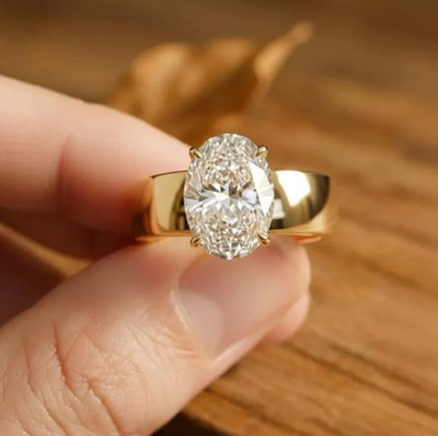 18 Karat Gelbgold IGI Lab Created 4,00 kt Ovalschliff Herren Diamant...