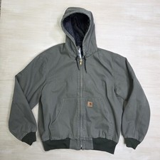 Carhartt Duck Canvas Quilt Lined Hooded Jacket Men's Size Large J280 MOS CLEAN