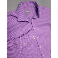 Michael Kors Mens Dress Shirt Purple Checkered Slim Fit Size M 15 1/2 34/35