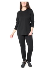 Conjunto de top y pantalón de felpa francesa EasyWear negro de Denim & Co. para mujer