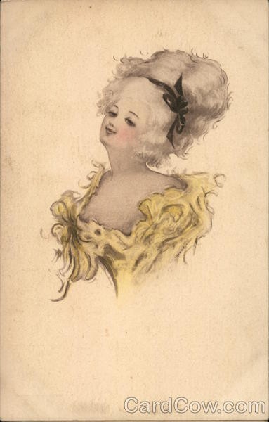 Women Portrait of Woman with Ribbon Hair Antique Original Vintage Postcard