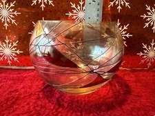 PartyLite*Mosaic*Calypso Candle Holder *Stained Glass *Round Clear Red Gold 4"