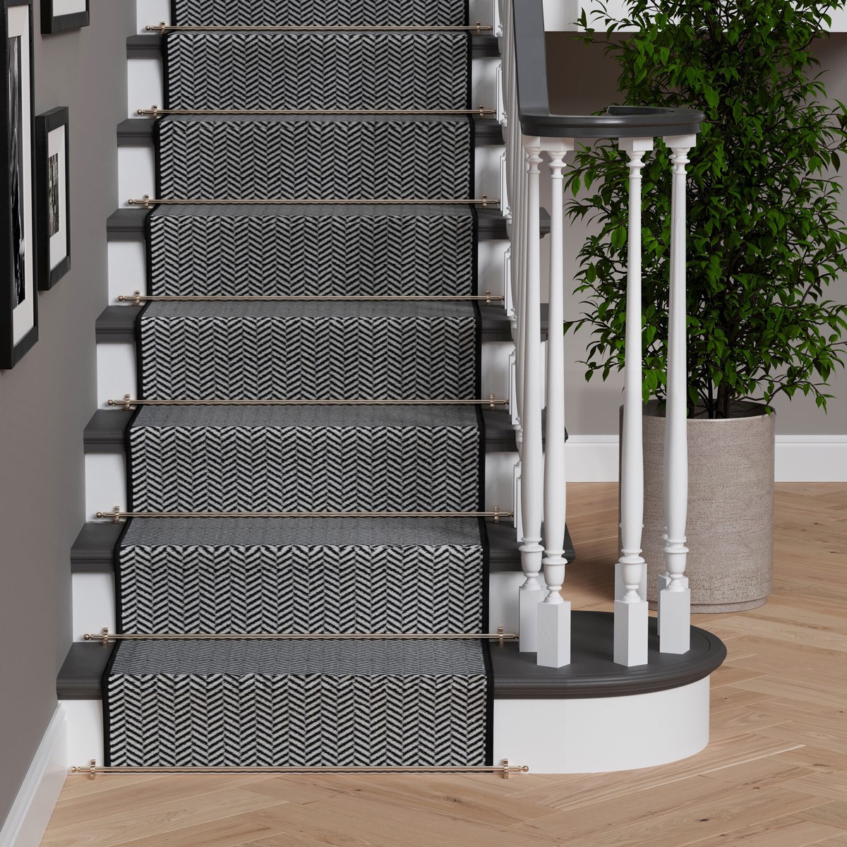 Stair Carpet Grey Herringbone Long Runner Rug For Stairway Hall
