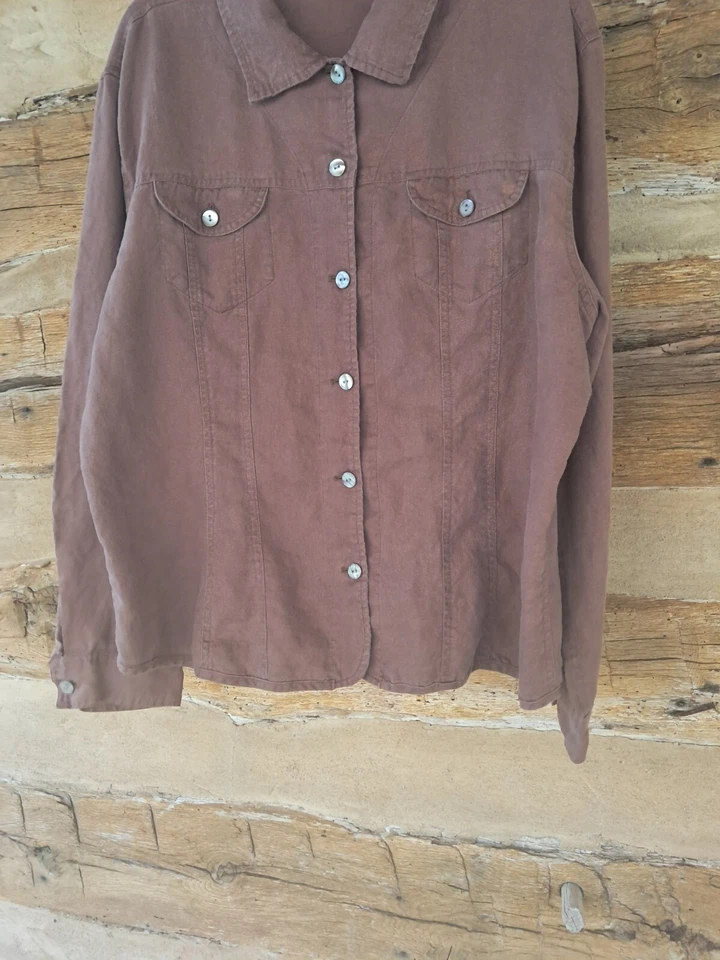 Женская рубашка Chico's на пуговицах с карманами льняная металлик коричневая размер 16 - Изображение 4 из 4