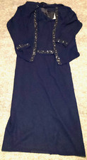 R M Richards Dress Jacket Set Women 18 Navy Blue Beaded Mother of Bride Cruise
